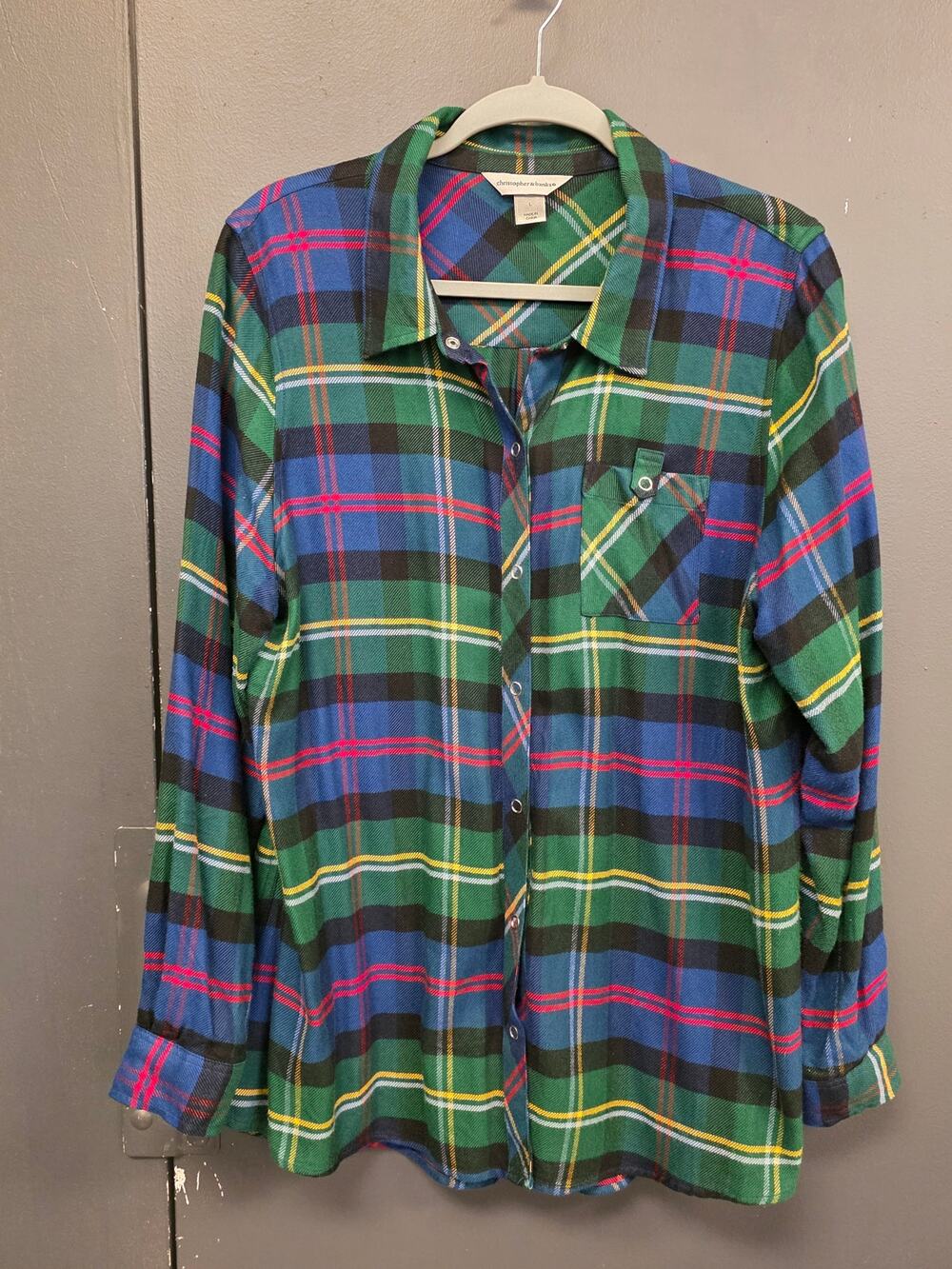 Christopher Banks Flannel Shirt Womens Large Plaid Long Sleeve Button Up 1026